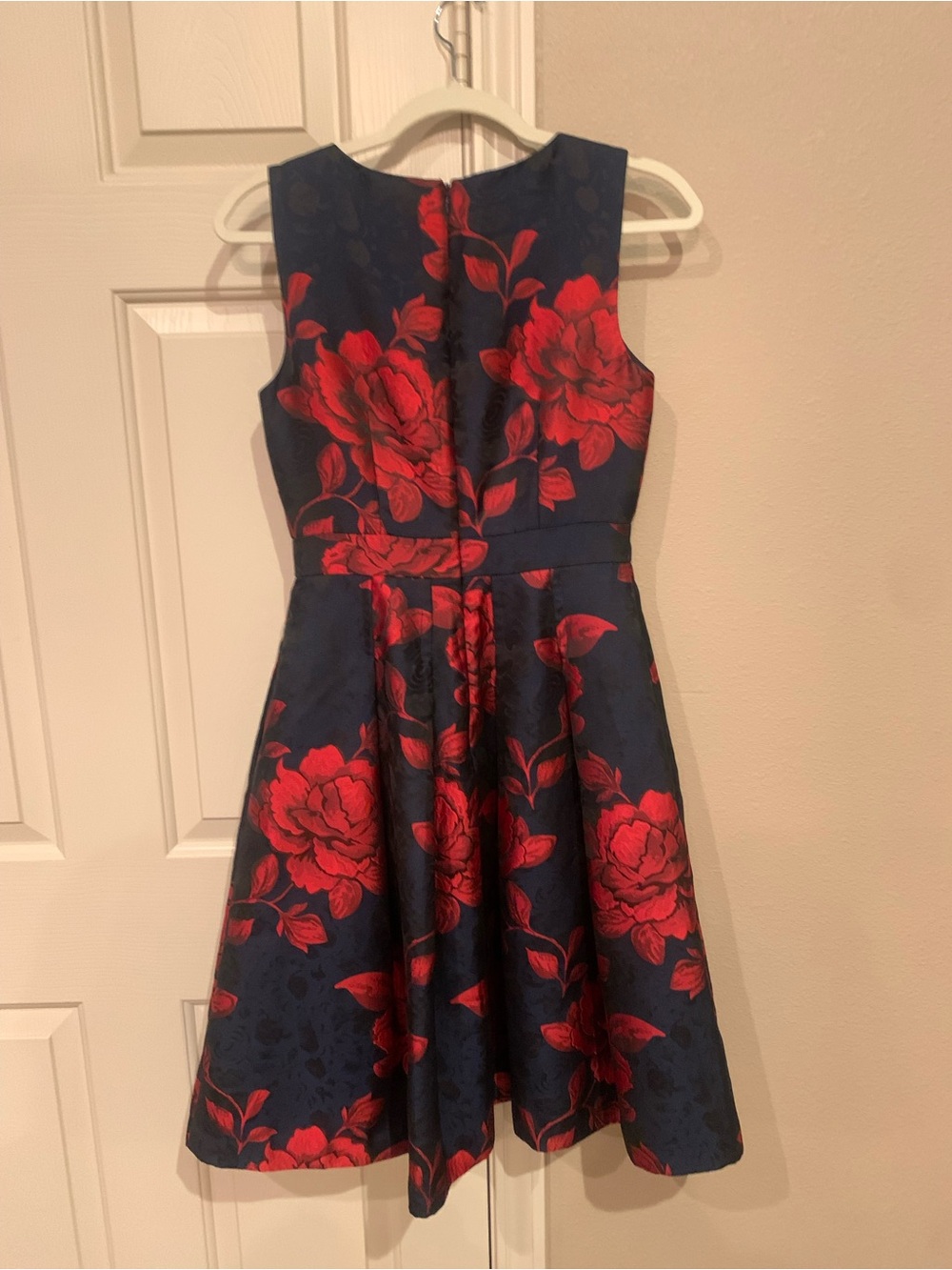 Eliza J Navy Midi Dress with Red Floral Print